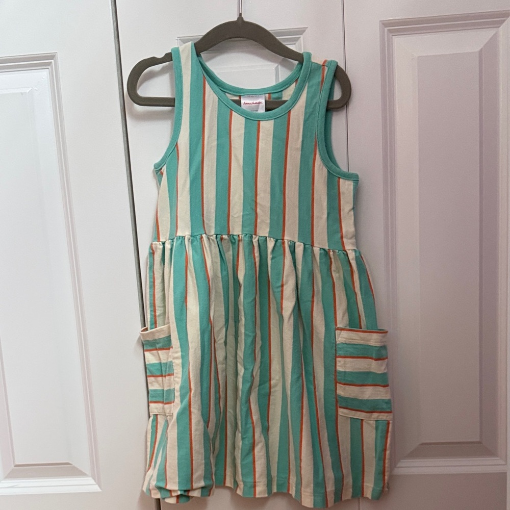 Hanna Andersson Mint, Cream & Coral Stripe Sleeveless Dress